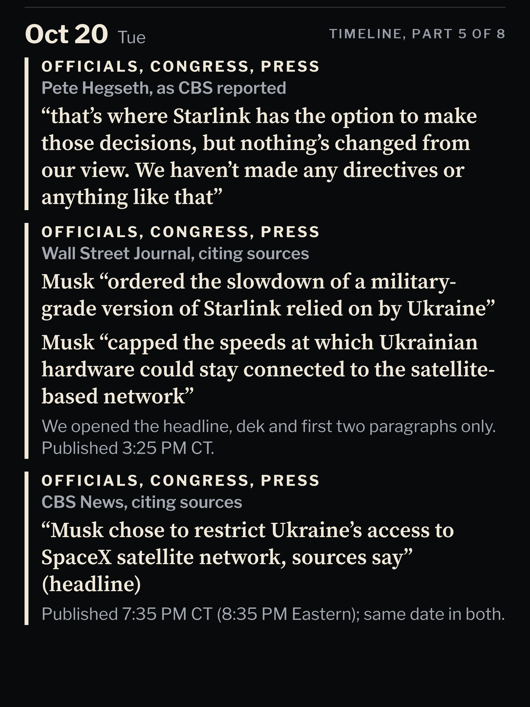 Part 5 of 8 of the Starlink and Ukraine timeline, all times Central.