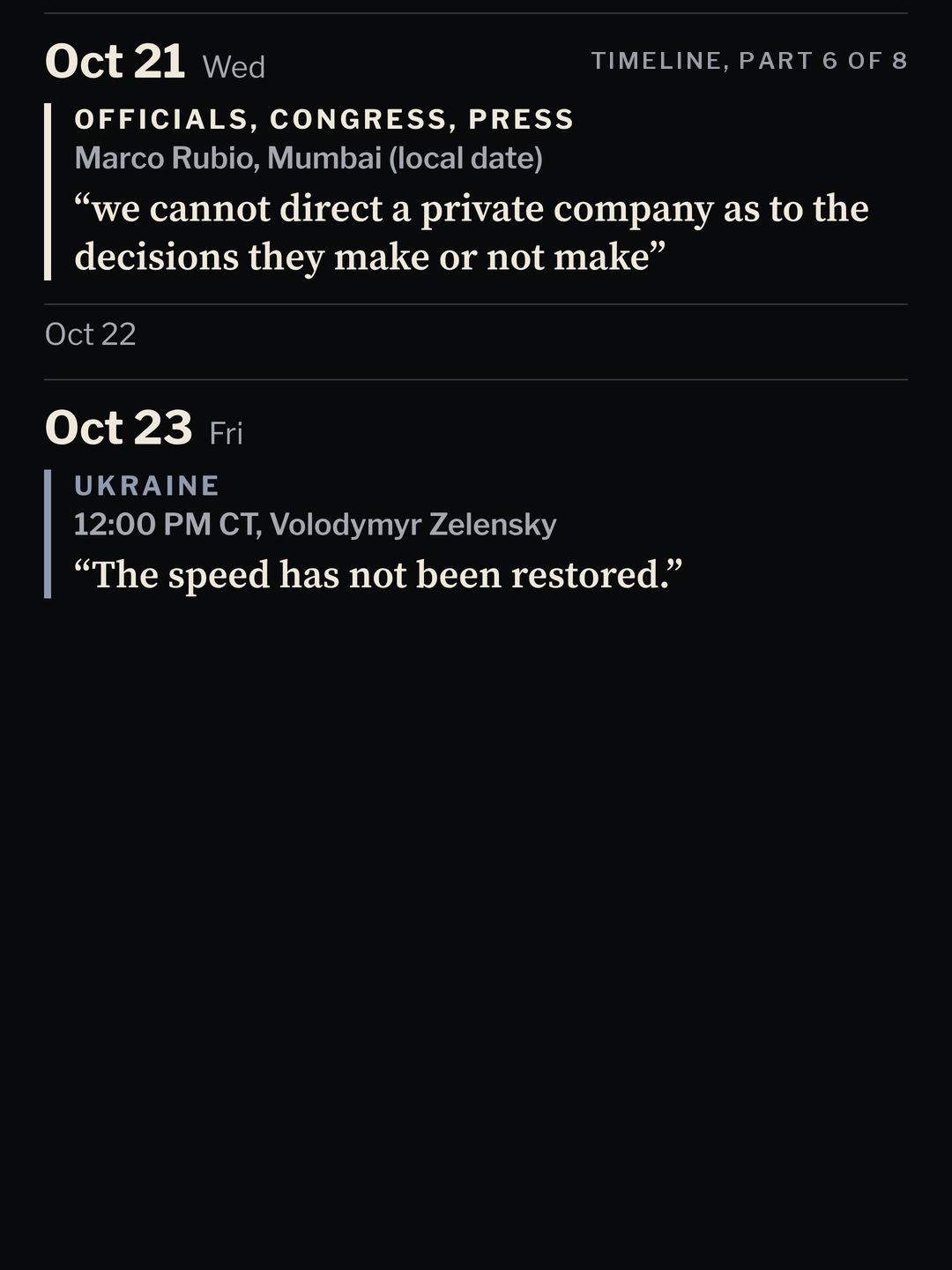 Part 6 of 8 of the Starlink and Ukraine timeline, all times Central.