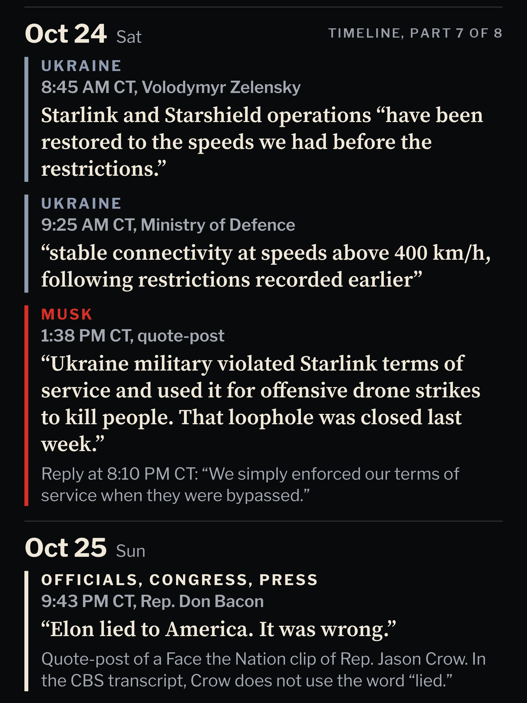 Part 7 of 8 of the Starlink and Ukraine timeline, all times Central.